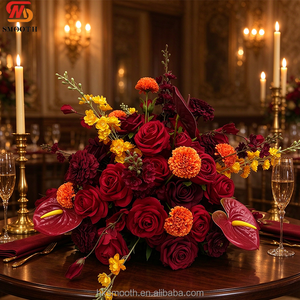 Boule de fleurs artificielles lisse de 40 cm, bordeaux et orange, pour centre de table de mariage et de fête, décoration florale - Product Image 1
