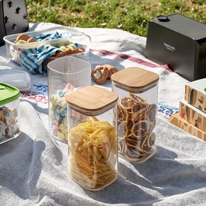 <span class=keywords><strong>Set</strong></span> di barattoli di vetro quadrati minimalisti con grande capacità sigillati contenitori per alimenti perlati in cotone per uso cucina - Product Image 6