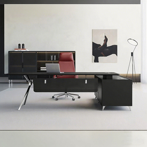 Table de bureau en forme de L en acier inoxydable minimaliste moderne, bureau de direction de luxe, mobilier de bureau de luxe - Product Image 1