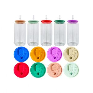Tasses à café en verre cristallin dépoli, étanches, vierges pour sublimation, à double paroi, écologiques, 16 oz, avec couvercles pour canettes de bière et pailles transparentes - Product Image 3