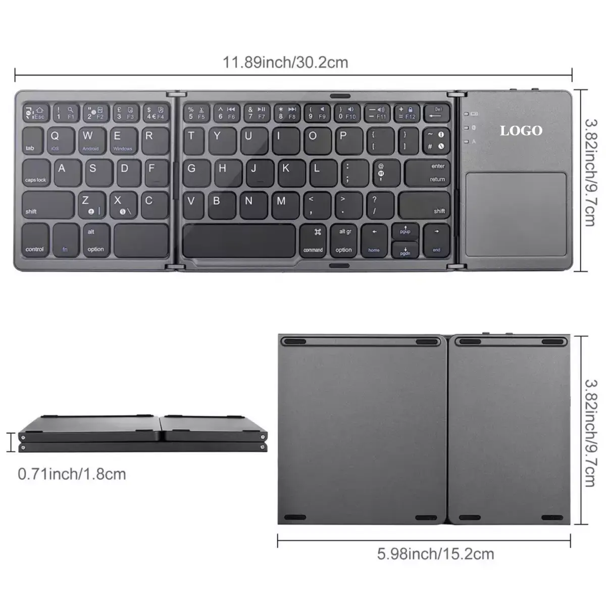 Keyboard Qwerty Dapat Dilipat, Tata Letak Hitam Bt Nirkabel Lipat Bt Keyboard Tanpa Kabel Pad Sentuh