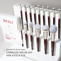 Ensemble de pinceaux de maquillage vegan de luxe, 15 pièces, manche en bois rouge bordeaux, personnalisation, pinceaux pour fond de teint, poudre, blush, marque privée