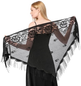 Fashion <strong>Women</strong> Black and <strong>Grey</strong> Floral Triangle Lace <strong>Scarves</strong> for Daily and Party Shawl and Wraps - Product Image 1