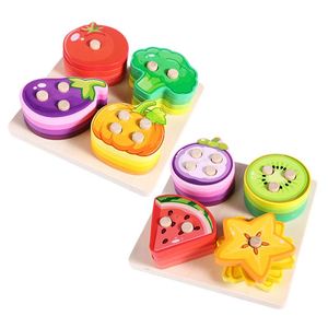 Jouets Montessori pour bébés de 1 à 3 ans, jeu éducatif en bois de tri des fruits et légumes, blocs de construction, jouets d'empilage pour l'apprentissage des enfants - Product Image 3