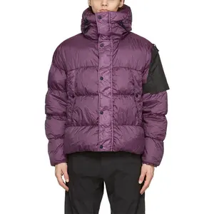 Benutzer definierte hochwertige lila dicke Daunen jacke Reiß verschluss Knopf Jacke Winter Crop Coat Übergroße Outdoor wind dichte Herren Puffer Jacke