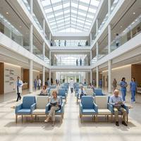 Chaise d'attente médicale avec structure en bois massif, sièges imbriqués rembourrés, pour hall d'hôpital, clinique, services ambulatoires, bleu et blanc, personnalisable