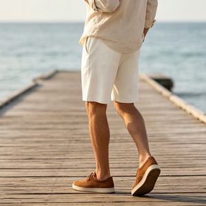 Men's Solid Color Cotton <b>Wide</b> <b>Leg</b> Loose <b>Shorts</b> Mid Waist Elastic Waist Casual With Pockets Breathable <b>Shorts</b> Pants - Product Image 1