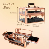 Trousse de Maquillage Professionnelle à 2 Plateaux avec Miroir, Valise de Rangement en Aluminium pour Vernis à Ongles, Boîte à Bijoux Verrouillable