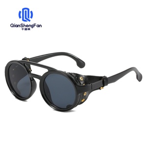 Nouvelles lunettes de soleil <span class=keywords><strong>steampunk</strong></span> pour hommes, lunettes de soleil personnalisées en similicuir avec rivets, lunettes de soleil rétro rondes pour femmes, double pont - Product Image 6