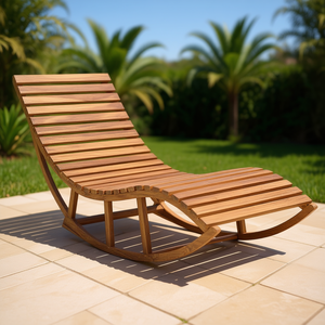 Chaise longue à bascule en teck pour extérieur, design contemporain, style moderne, dossier solide, pieds coniques - Product Image 2