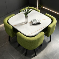 Ensemble de table basse carrée moderne avec 4 chaises en lin, meubles de salle à manger peu encombrants pour petit appartement, cuisine, salon