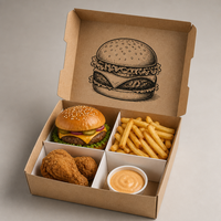Boîte à emporter pour poulet frit, hamburgers, en papier kraft compostable, personnalisée, avec revêtement UV, jetable