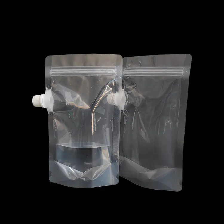 Pemasok produsen kantong air minum cair dengan cerat dengan ritsleting kemasan plastik berdiri transparan