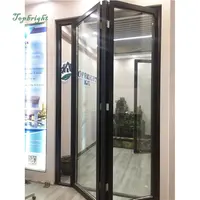 Дверь двойного сложения, изолированная стеклянная внутренняя, временные алюминиевые складные двери, наружная черная Складная Дверь гармошкой