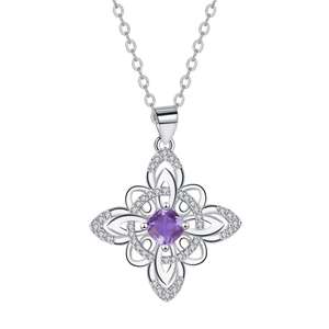 Haute qualité étanche en gros élégant argent plaqué pendentif bijoux améthyste cristal collier floral pour un usage quotidien - Product Image 1