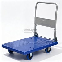 Chariot à plateforme en plastique à quatre roues pour le transport de marchandises internes dans les installations industrielles et commerciales