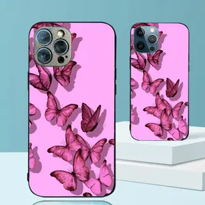 2024 новый пользовательский розовый Бабочка ТПУ + ПК глянец для Iphone закаленное стекло чехол для Iphone 15 15pro 15pro max 15plus