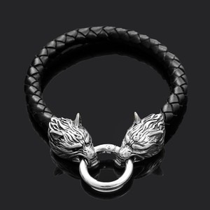 Pulsera de Cuero Trenzado con Cabeza de Lobo Estilo Vikingo Nórdico <span class=keywords><strong>para</strong></span> Hombre, Joyería Dominante - Product Image 3