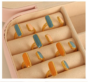 Vintage Hong Kong Style Geometric Enamel <b>Ring</b> Minimalist Stainless Steel <b>Statement</b> Jewelry Elegance - Product Image 4