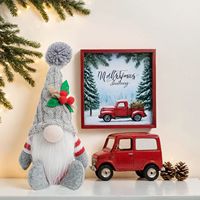 Gnome de Noël sans visage en peluche avec bonnet tricoté et décorations de baies de houx, figurine assise pour la maison et les fêtes, vente en gros