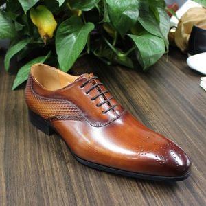 Classic Brown Pointed Toe Oxford <b>Shoes</b> Genuine Leather Lace up Wedding Party Male Business Formal <b>Shoes</b> - Product Image 2