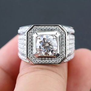 FOXIフルダイヤモンド2.5Ctラウンドカットリアルモアッサナイトメンズウェディングリング925スターリングシルバーホワイトゴールドメッキモアッサナイトピンキーリング - Product Image 3