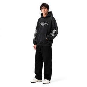 Wholesale Unisex Black Oversized Pullover <b>Hoodie</b> 100% Cotton Fleece Streetwear Breathable Custom Design Factory Supplier - Product Image 3