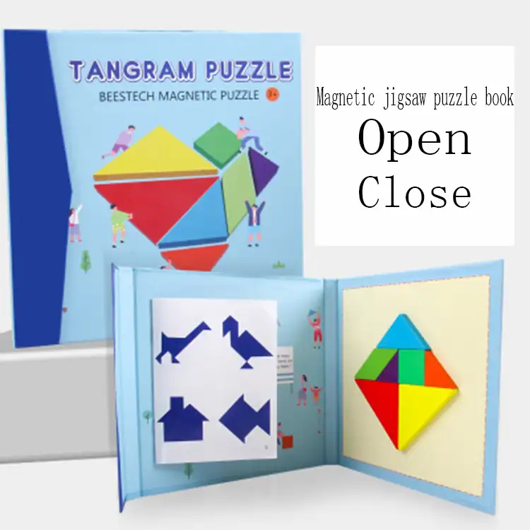 Gioco di Puzzle di Tangram di legno del libro magnetico di Puzzle di forma animale di DIY di vendita caldo per i bambini