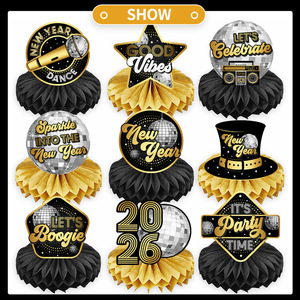 Centrotavola a Nido d'Ape Nero e Oro 2026, Decorazioni da Tavolo con Sfera Disco per Festa di <span class=keywords><strong>Capodanno</strong></span> - Product Image 4