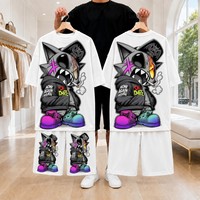 Ensemble deux pièces d'été pour homme, t-shirt et short color block, ensemble oversize patchwork à manches courtes, survêtement décontracté streetwear