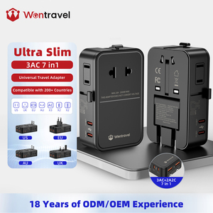 Wontravel Fast Charging 25W QC3.0 <b>Multi</b> Plug Portable Slim Travel Adapter with 3AC 2USB Type C - Product Image 1