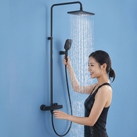 Robinet de douche d'hôtel Homedec en laiton brossé doré, moderne, carré, à trois fonctions (pluie, massage), avec poignée unique et cartouche céramique