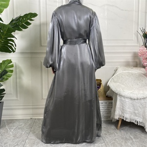 1941 #   Collection Eid très demandée, abaya ouverte en satin rose brillant de qualité supérieure avec doublure pour femmes musulmanes - Product Image 4