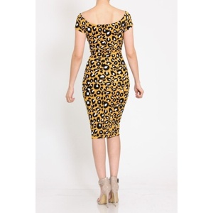 TD elegante giallo nero leopardato aderente abito Midi Design personalizzato con cerniera decorazione XS xx servizio ODM per le occasioni del giorno - Product Image 4