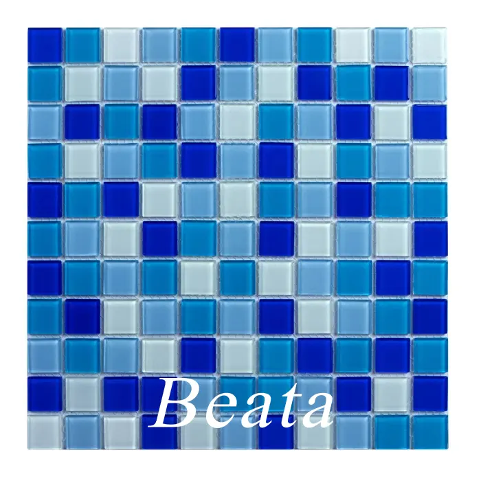 Harga pabrik grosir permukaan kristal mosaik persegi biru untuk KOLAM RENANG DAN dekorasi kamar mandi tekstur keramik