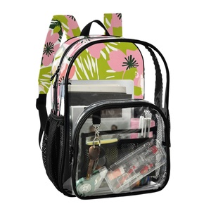 2025 New Arrival Sports Custom Tropical Flower Large <b>Sublimated</b> Logo Transparent PVC Clear Kids Leisure School Bag - Product Image 2