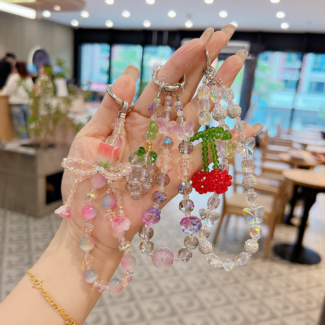 New Crystal Mobile Phone Chain, Mobile Phone Wristband, Keychain, Bead Pendant, High-end Accessory for Bags