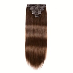 100% pince d'extension de <span class=keywords><strong>cheveux</strong></span> humains en 8 pièces/ensemble couleur brun chocolat Remy <span class=keywords><strong>cheveux</strong></span> raides en gros bouclés sans couture Clip Ins Extensions - Product Image 3