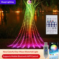 Guirlandes lumineuses solaires LED de Noël, design cascade féerique, lune, étoile pentagonale, petites guirlandes lumineuses d'extérieur pour jardin, télécommande