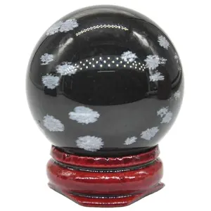 40mm Snowflake Obsidian Quartz Crystal Sphere Healing Stone Reiki Natural Gemstone Massage Ball Decoration With Stand