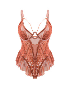 Mono transparente erótico de talla grande suave con cintura ceñida a las nalgas expuestas Lencería Sexy Mseh con bordes con volantes - Product Image 5