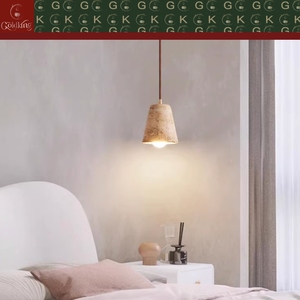 Lampe de chevet pour chambre à coucher, <span class=keywords><strong>luminaire</strong></span> en travertin beige naturel, forme de cloche, cordon en cuir marron, OEM ODM - Product Image 6