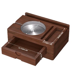 Cendrier à cigares en bois avec coupe-cigares, support de téléphone, tiroir de rangement, design carré multifonctionnel pour accessoires de cigares - Product Image 5
