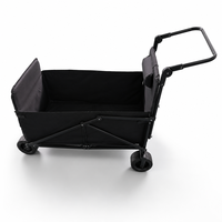 Chariot de camping pliable avec poignée réglable, base à quatre roues et dossier inclinable