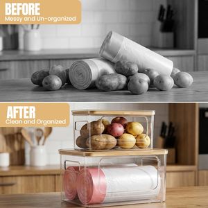 3pcs Clear Stackable Open Front Storage <b>Containers</b> Racks <b>Bamboo</b> Lids Kitchen Pantry Fridge Organizer PET Plastic Bins Modern - Product Image 4