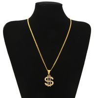 Collier tendance hip-hop plaqué or avec pendentif en forme de dollar