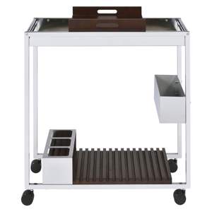 DB <b>Chrome</b> and Brown Storage Cart with Stemware <b>Shelf</b> Elegant Serving Solution - Product Image 2