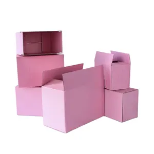 Cajas de cartón corrugado de alta resistencia para pequeños negocios, cartón personalizado de 4x4x2, color rosa