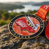 Médailles en métal personnalisées avec logo en relief 3D et émail, double face, en alliage de zinc, finition plaquée or, pour course à pied, marathon 21 km