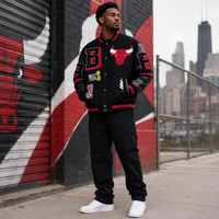 Blouson bomber ample style baseball pour homme, brodé inspiré du basketball, coupe-vent en polyester, vêtement décontracté, tailles XS-XL